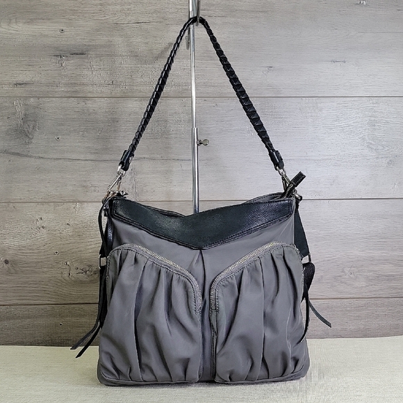 MZ Wallace Gray and Black Nylon Leather Crossbody Shoulder Bag - Picture 1 of 14
